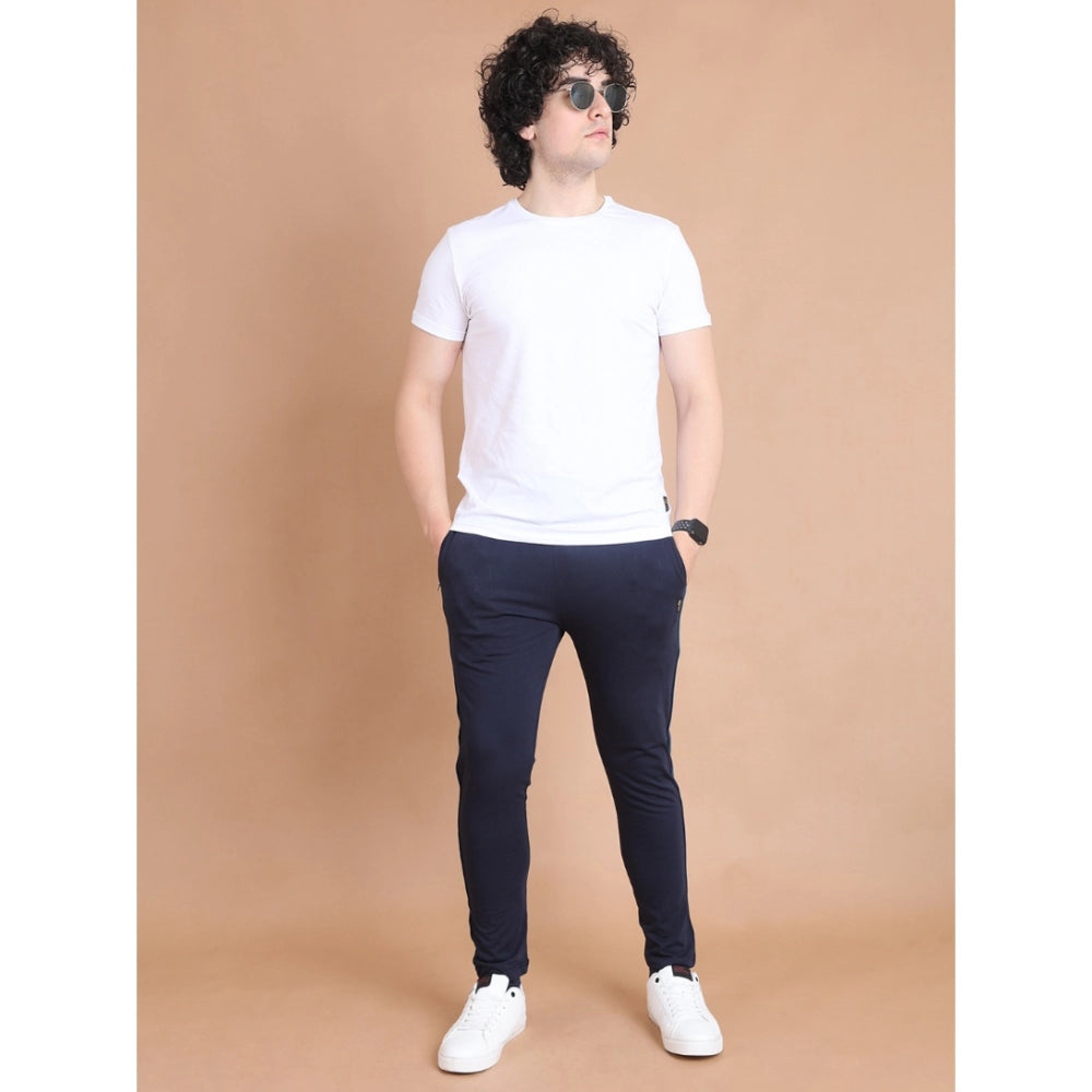 Generic Men's Casual Cotton Striped Full Length Track Pant (Navy) Secondary image