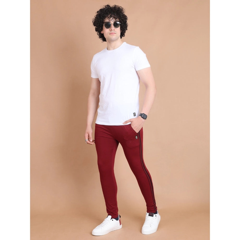 Generic Men's Casual Cotton Striped Full Length Track Pant (Maroon) Secondary image