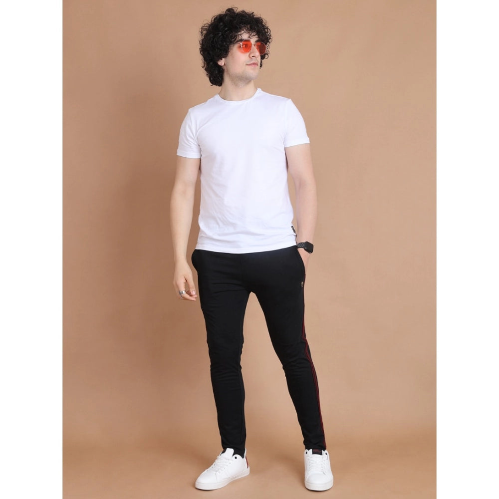 Generic Men's Casual Cotton Striped Full Length Track Pant (Black) Secondary image