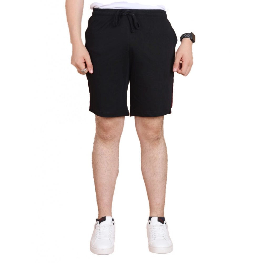 Generic Men's Casual Cotton Striped Above knee Shorts (Black) Main image