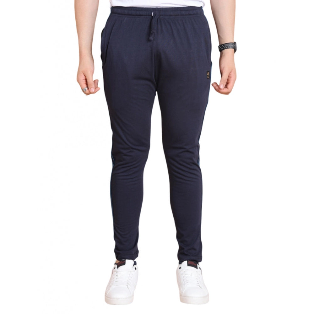 Generic Men's Casual Cotton Striped Full Length Track Pant (Navy) Main image