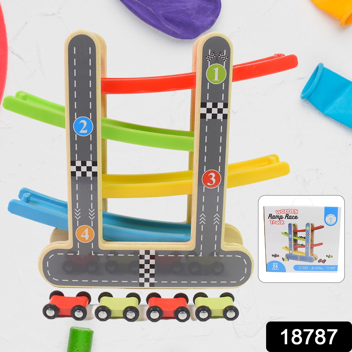 Wooden Race Track – 4-Level Car Ramp Set for Toddlers | Action Legion Secondary image