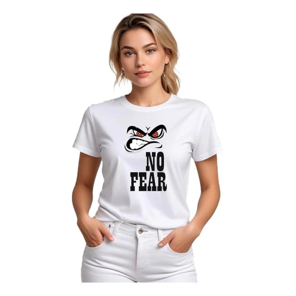 Generic Women's Polyester Solid Printed Round Neck Half Sleeve T-shirt (White) Main image