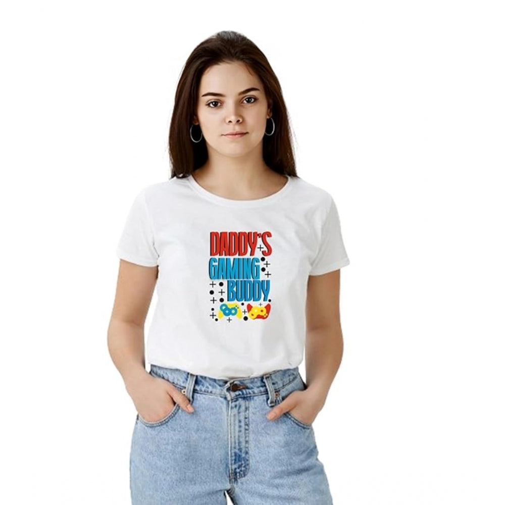 Generic Women's Polyester Solid Printed Round Neck Half Sleeve T-shirt (White) Main image