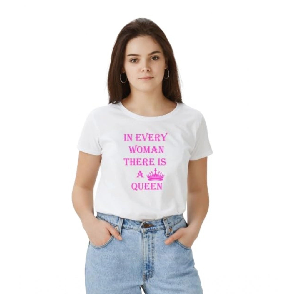 Generic Women's Polyester Solid Printed Round Neck Half Sleeve T-shirt (White) Main image