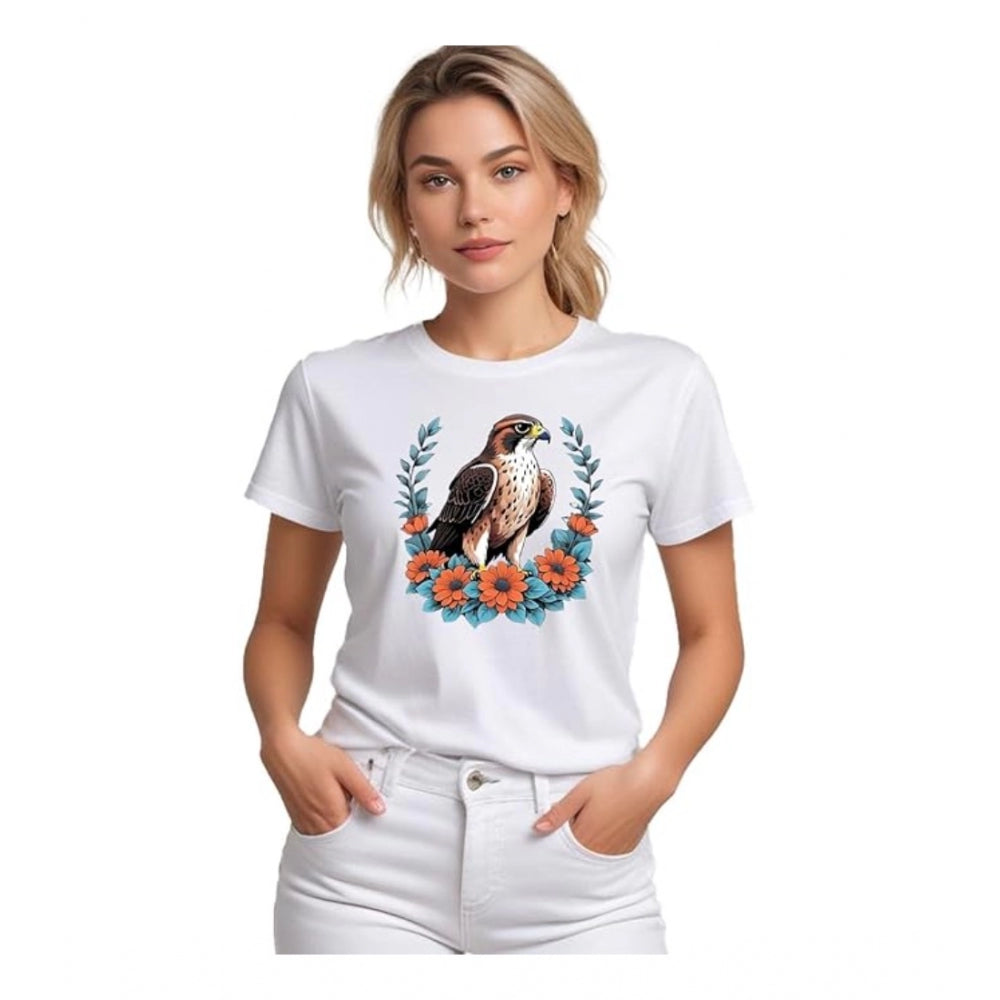 Generic Women's Polyester Solid Printed Round Neck Half Sleeve T-shirt (White) Main image