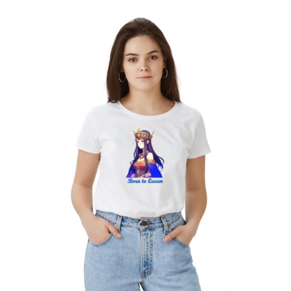Generic Women's Polyester Solid Printed Round Neck Half Sleeve T-shirt (White) Main image