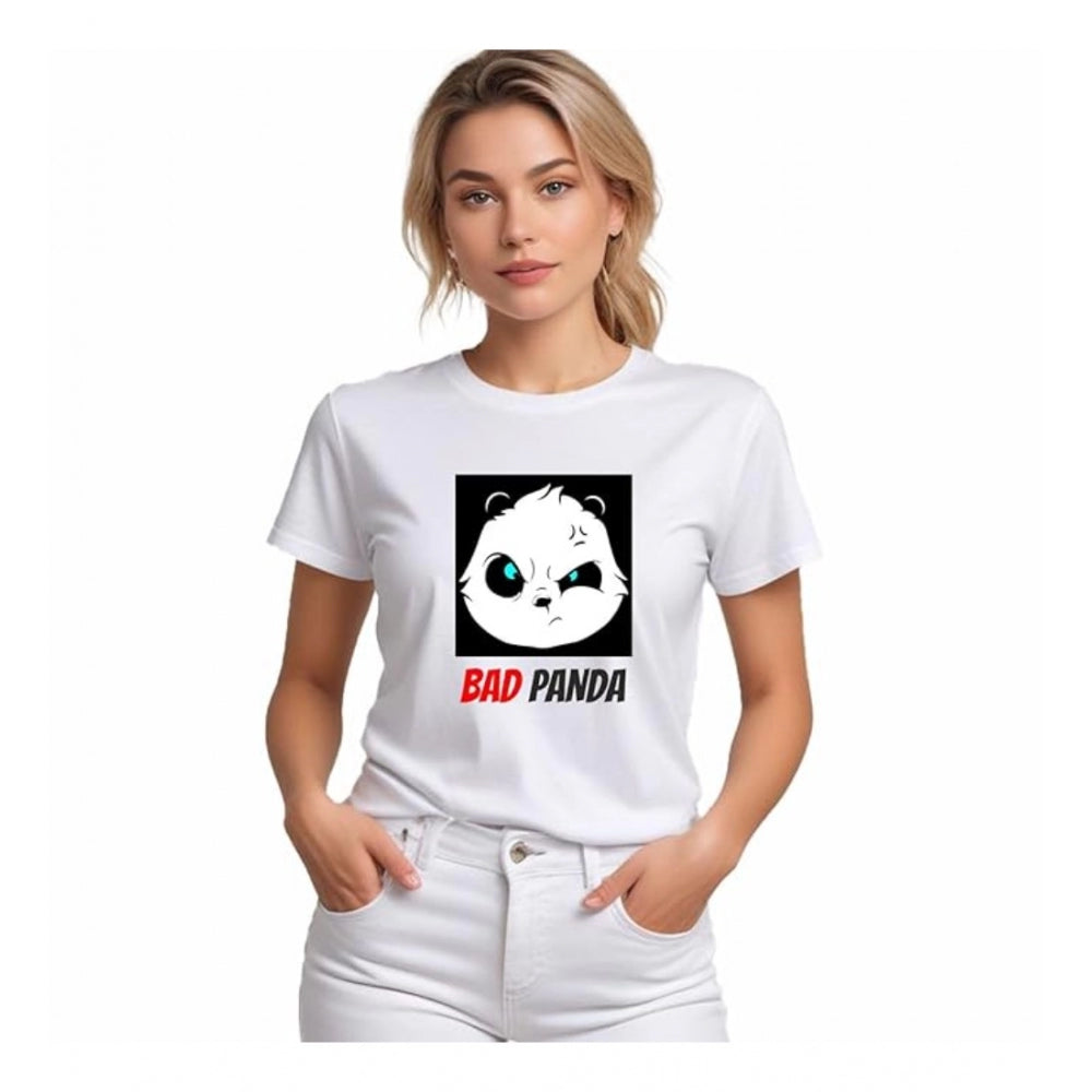 Generic Women's Polyester Solid Printed Round Neck Half Sleeve T-shirt (White) Main image