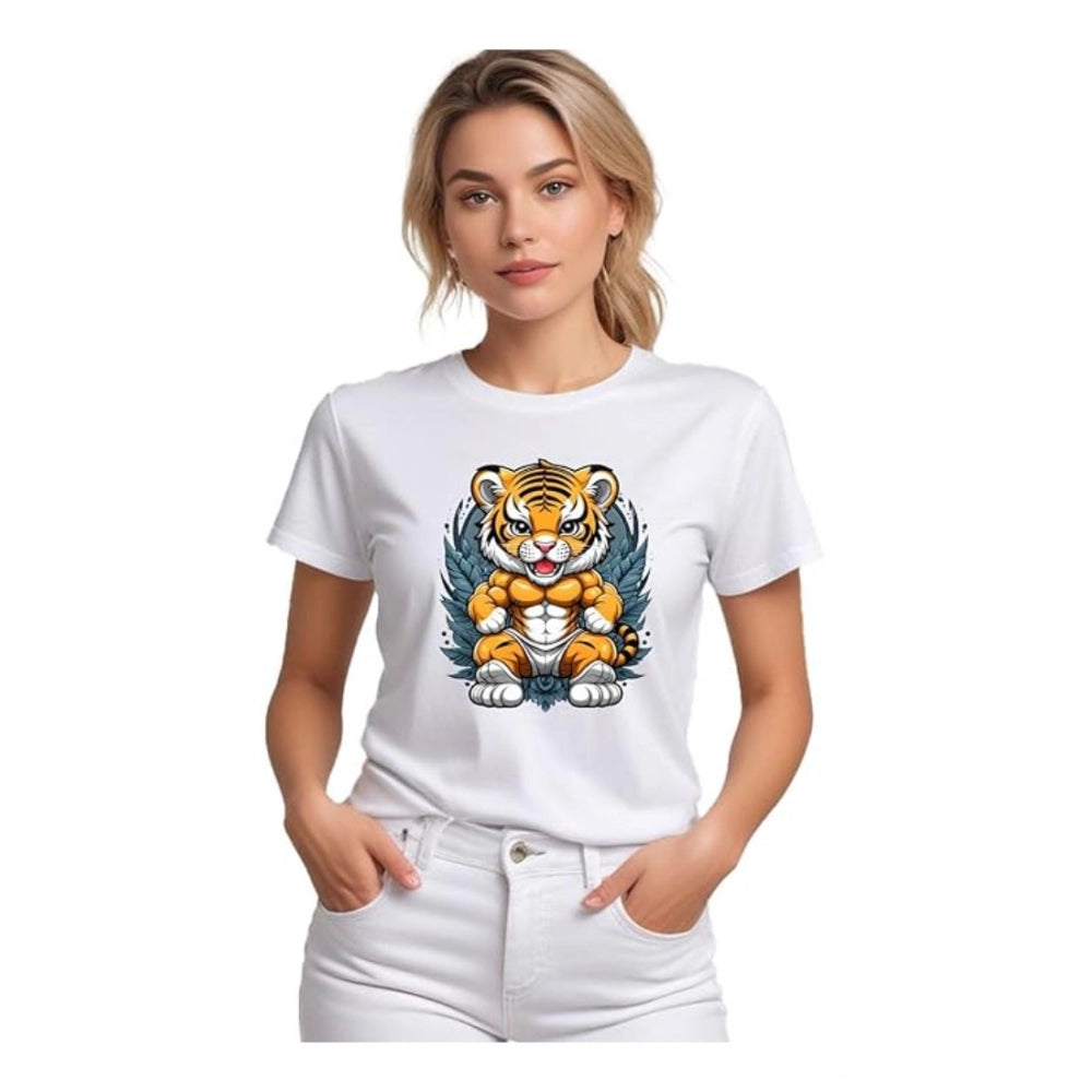 Generic Women's Polyester Solid Printed Round Neck Half Sleeve T-shirt (White) Main image