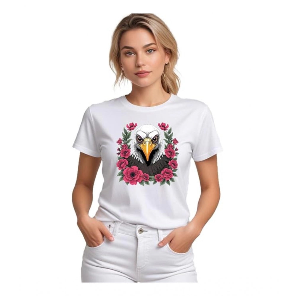 Generic Women's Polyester Solid Printed Round Neck Half Sleeve T-shirt (White) Main image