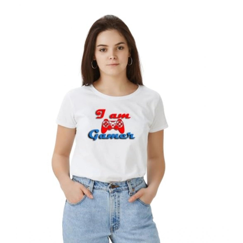 Generic Women's Polyester Solid Printed Round Neck Half Sleeve T-shirt (White) Main image