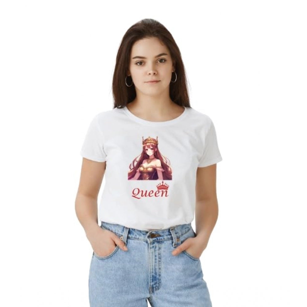 Generic Women's Polyester Solid Printed Round Neck Half Sleeve T-shirt (White) Main image