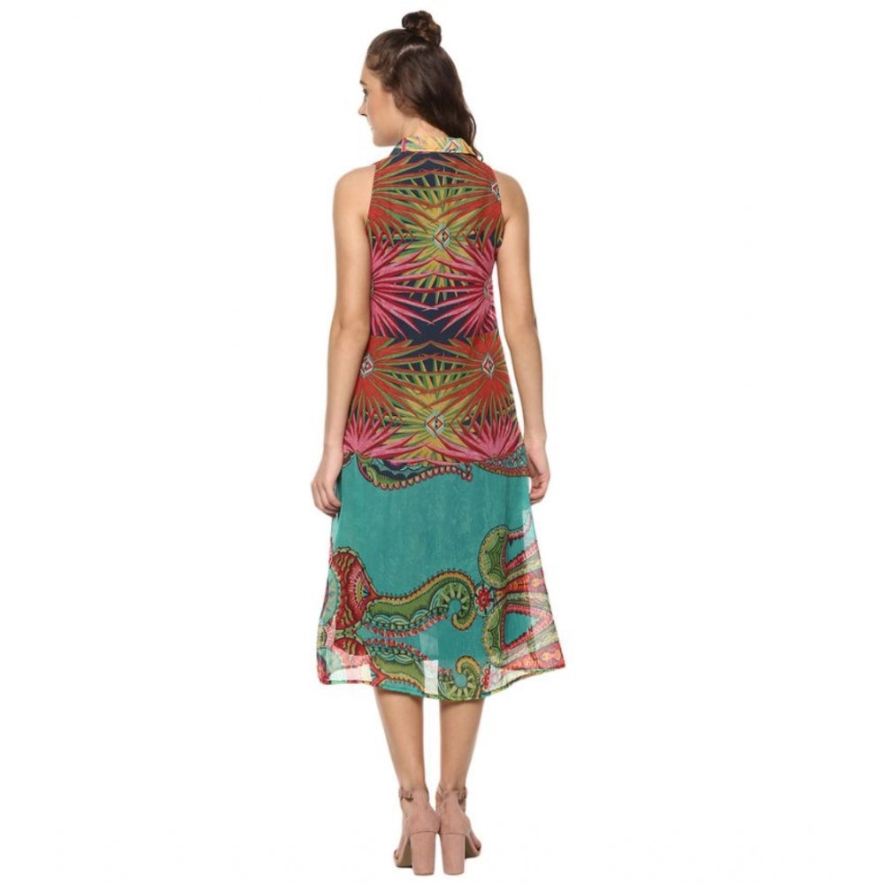 Generic Women's Polyester Floral Sleeveless Below Knee Dress (Multicolor) Secondary image
