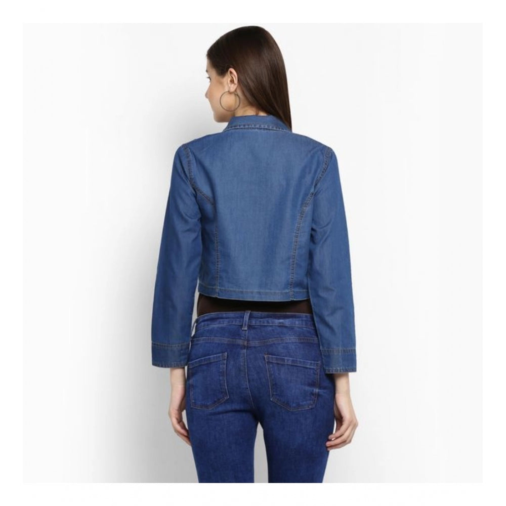 Generic Women's Denim Pleated 3-4th Sleeves Shrug (Blue) Secondary image