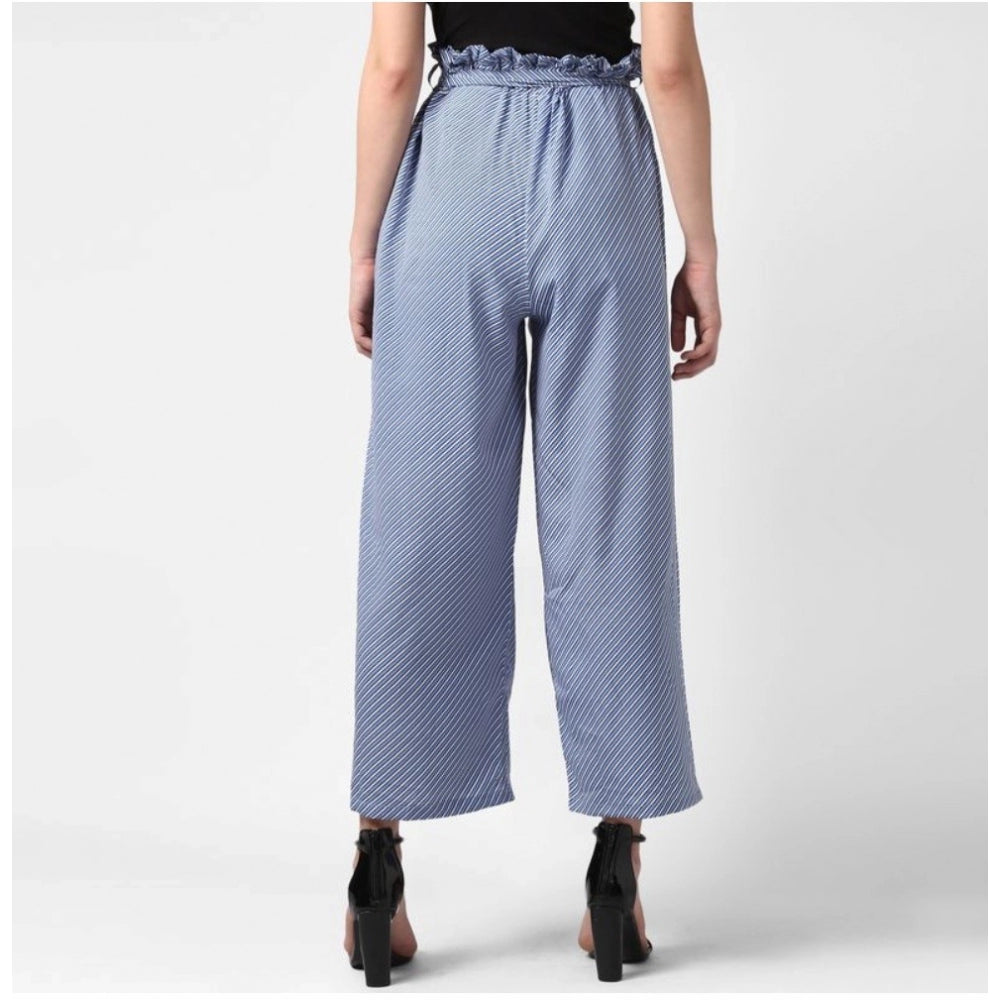 Generic Women's Polyester Striped Elasticated Trousers (Blue) Secondary image