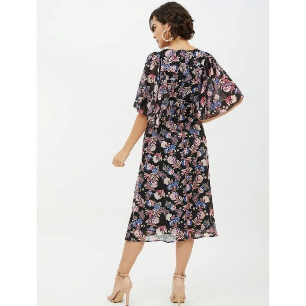 Generic Women's Polyester Chain Print Cap Sleeve Calf-length Dress (Multicolor) Secondary image