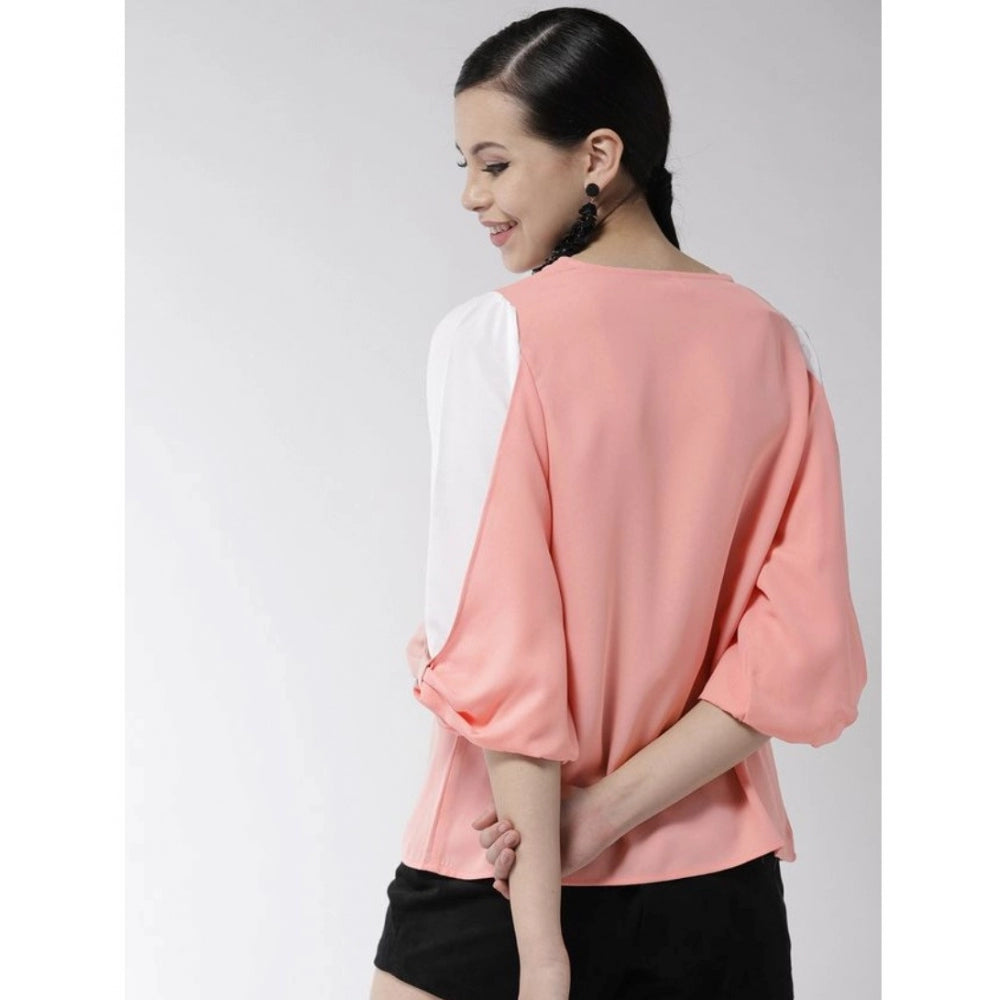 Generic Women's Polyester Colour Block Slit Sleeve Top (Pink) Secondary image