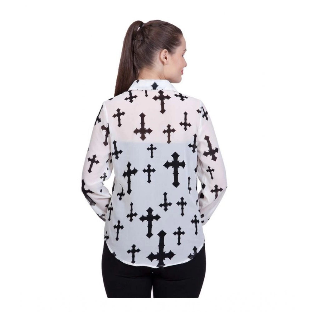 Generic Women's Polyester Printed Long Sleeves Standard Length Shirt (White) Secondary image