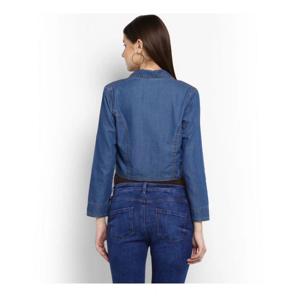Generic Women's Denim Solid 3-4th Sleeves Shrug (Blue) Secondary image