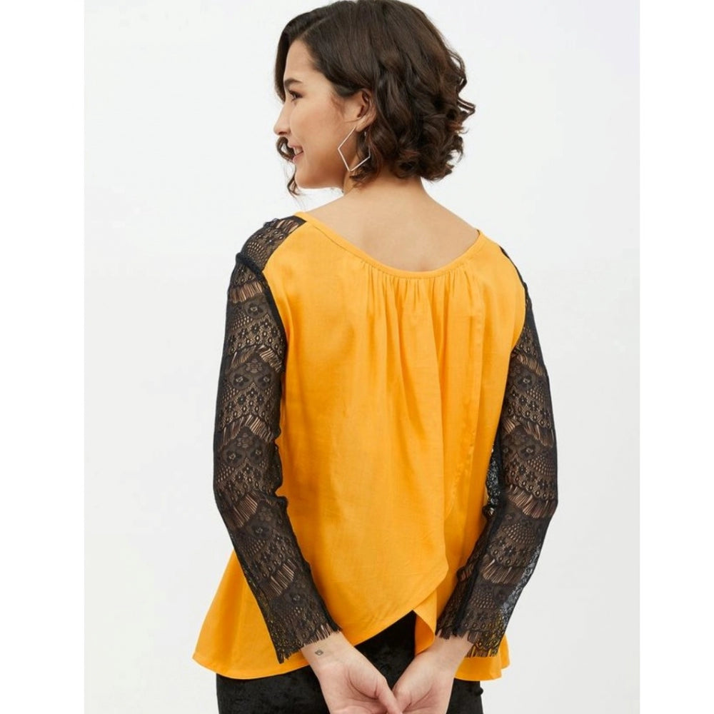 Generic Women's Rayon Lace Inserts Long Sleeves Top (Yellow) Secondary image
