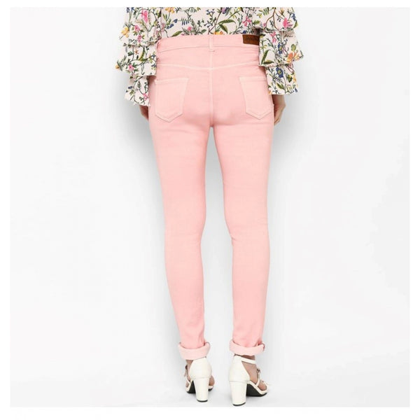 Generic Women's Denim Solid Buttoned Jeans (Pink)