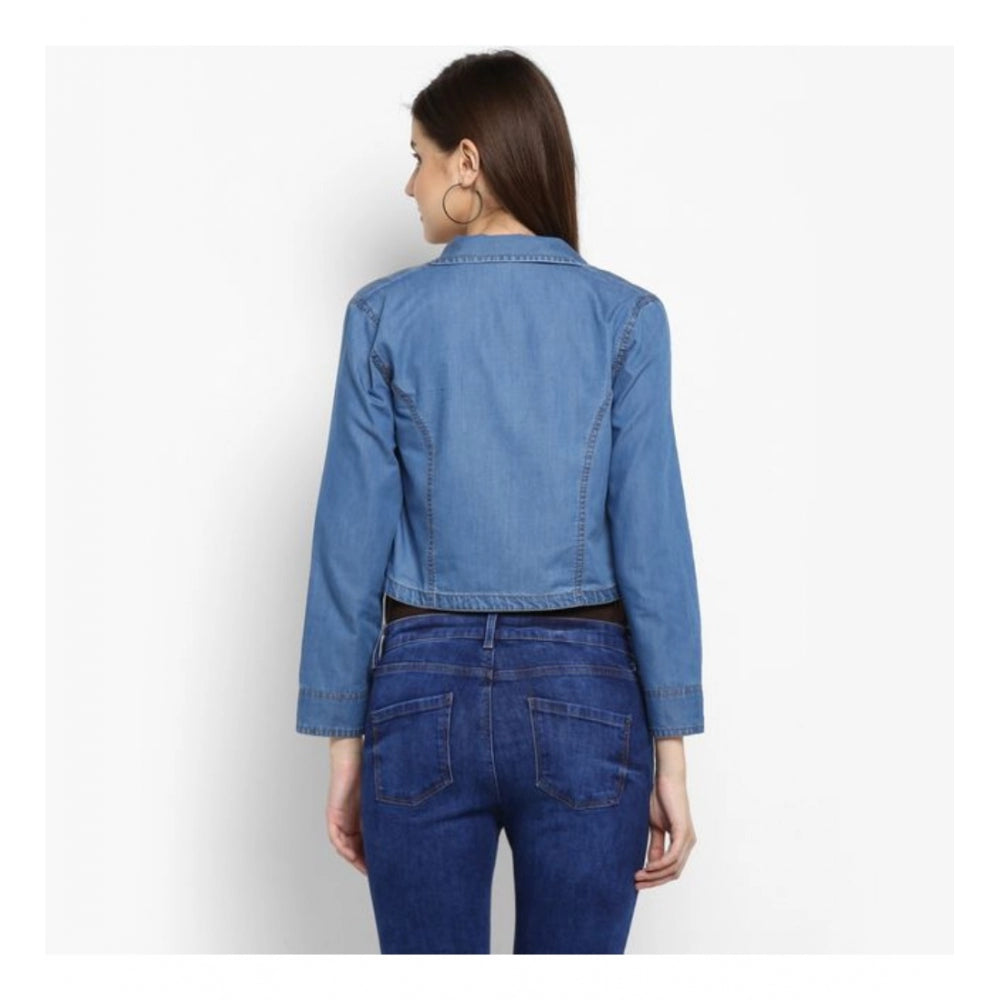 Generic Women's Denim Smocking 3-4th Sleeves Shrug (Blue) Secondary image