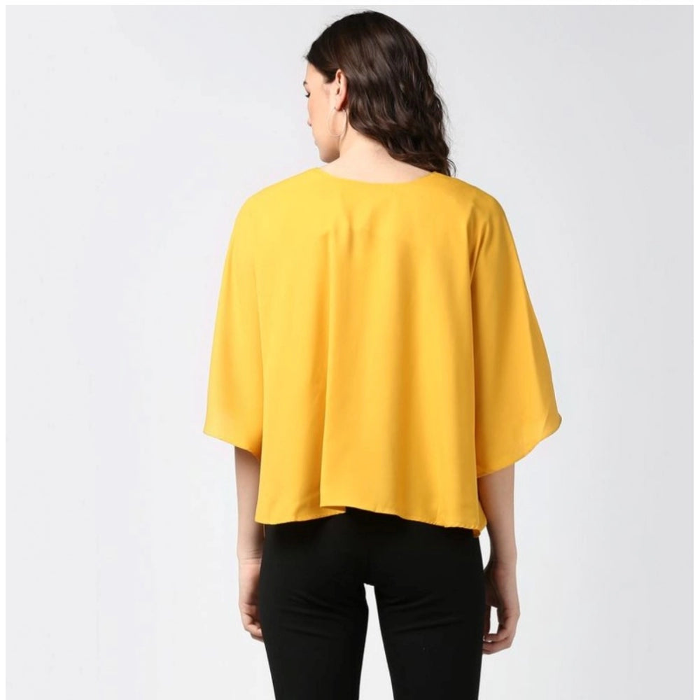 Generic Women's Polyester Solid Cape Sleeve Top (Yellow) Secondary image