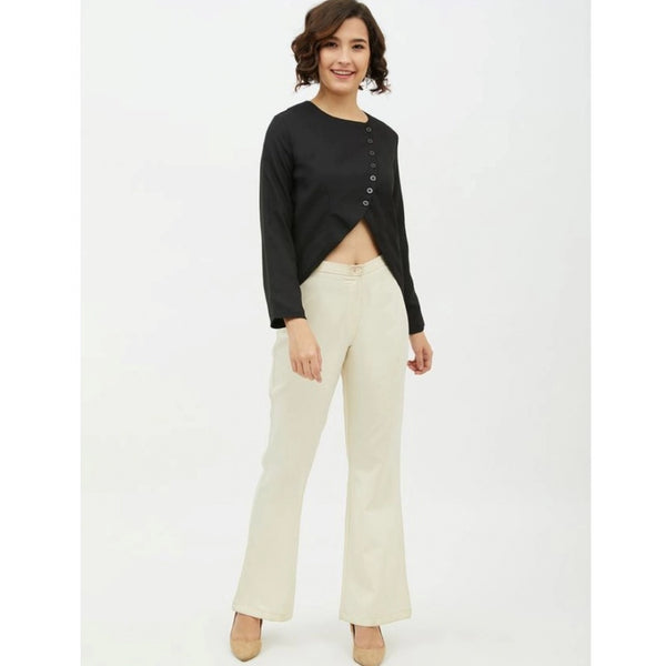 Generic Women's Polyester Asymmetrical Long Sleeves Top (Black)