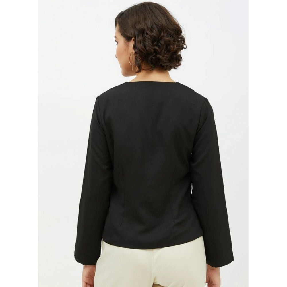 Generic Women's Polyester Asymmetrical Long Sleeves Top (Black) Secondary image