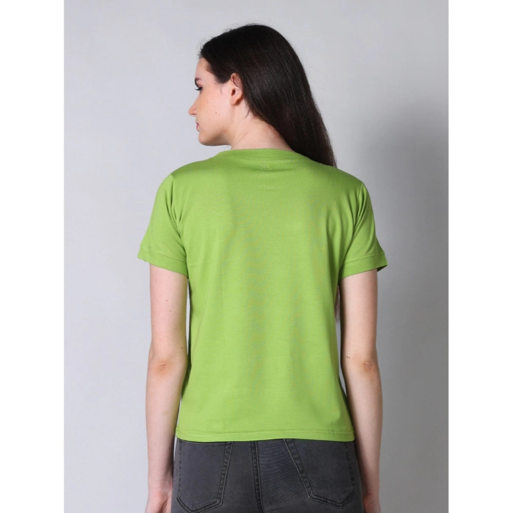Generic Women's Cotton Blended Solid Round Neck Half Sleeve T-Shirt (Green) Secondary image
