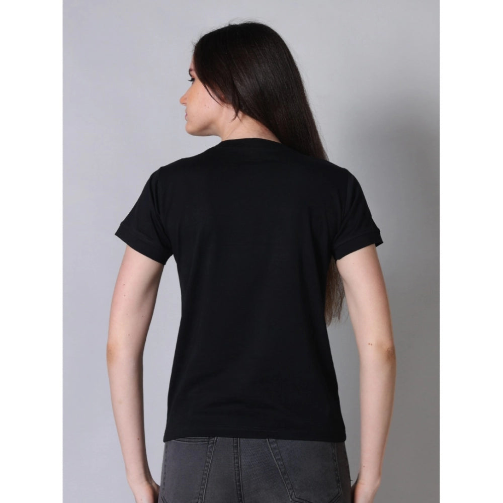 Generic Women's Cotton Blended Solid Round Neck Half Sleeve T-Shirt (Black) Secondary image