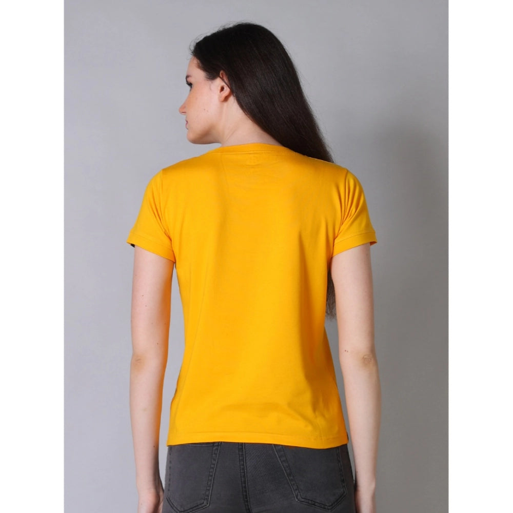 Generic Women's Cotton Blended Solid Round Neck Half Sleeve T-Shirt (Mustard) Secondary image