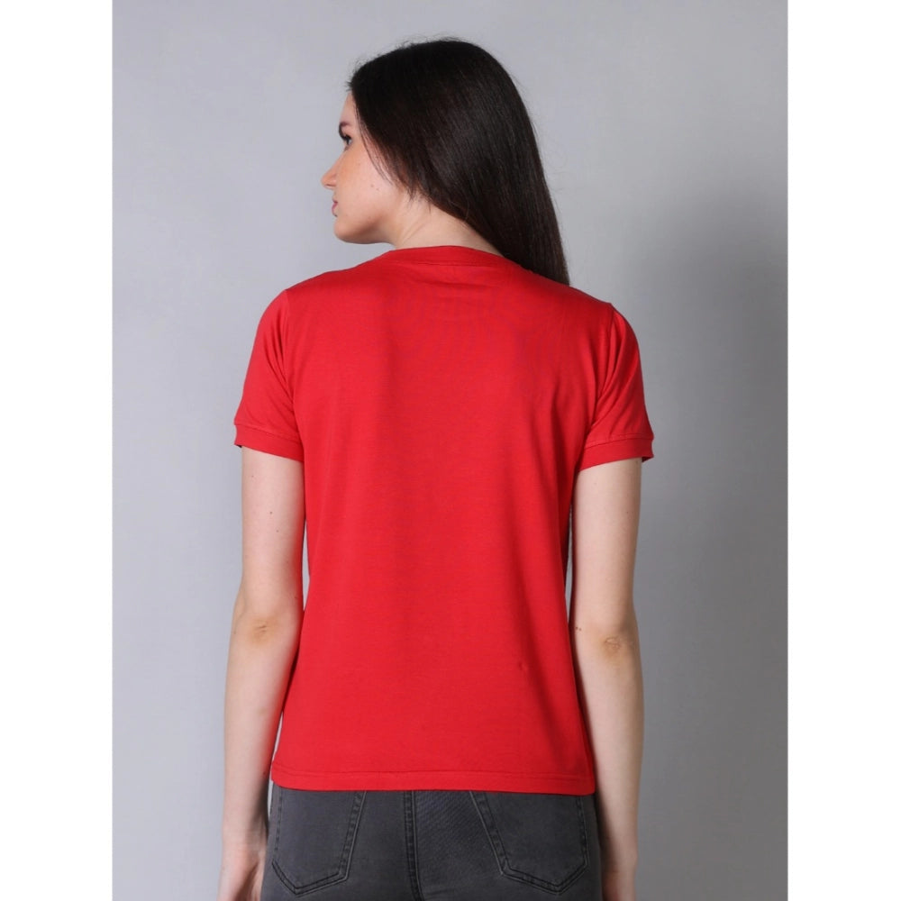 Generic Women's Cotton Blended Solid Round Neck Half Sleeve T-Shirt (Red) Secondary image