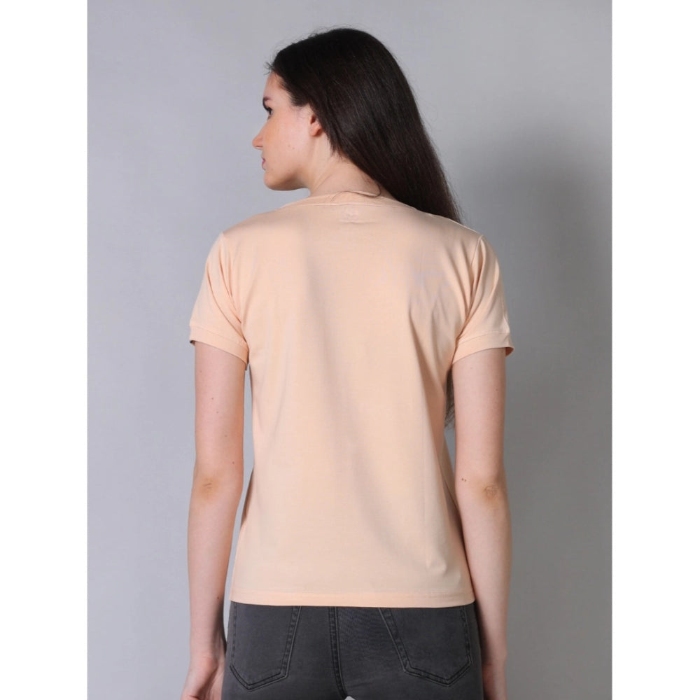 Generic Women's Cotton Blended Solid Round Neck Half Sleeve T-Shirt (Peach) Secondary image