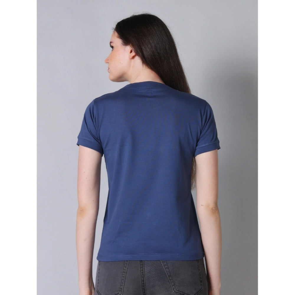 Generic Women's Cotton Blended Solid Round Neck Half Sleeve T-Shirt (Blue) Secondary image