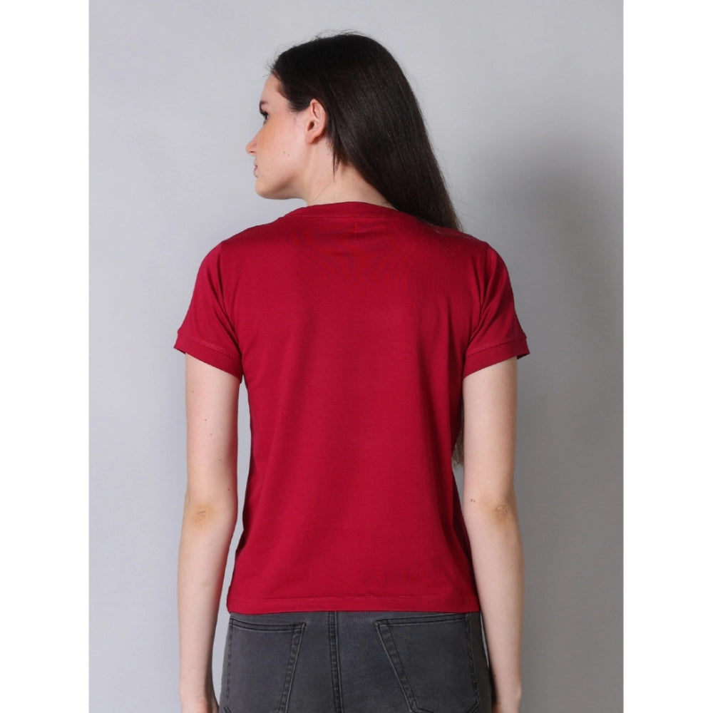 Generic Women's Cotton Blended Solid Round Neck Half Sleeve T-Shirt (Maroon) Secondary image