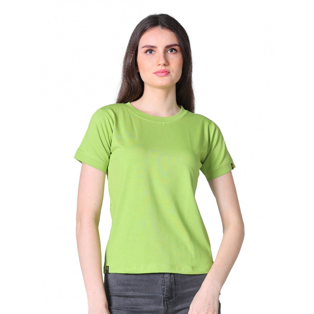 Generic Women's Cotton Blended Solid Round Neck Half Sleeve T-Shirt (Green) Main image