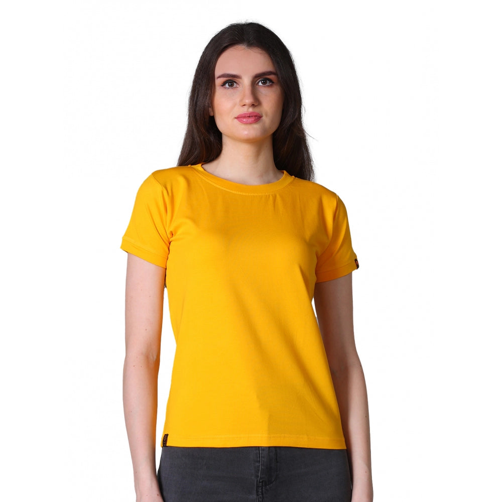 Generic Women's Cotton Blended Solid Round Neck Half Sleeve T-Shirt (Mustard) Main image