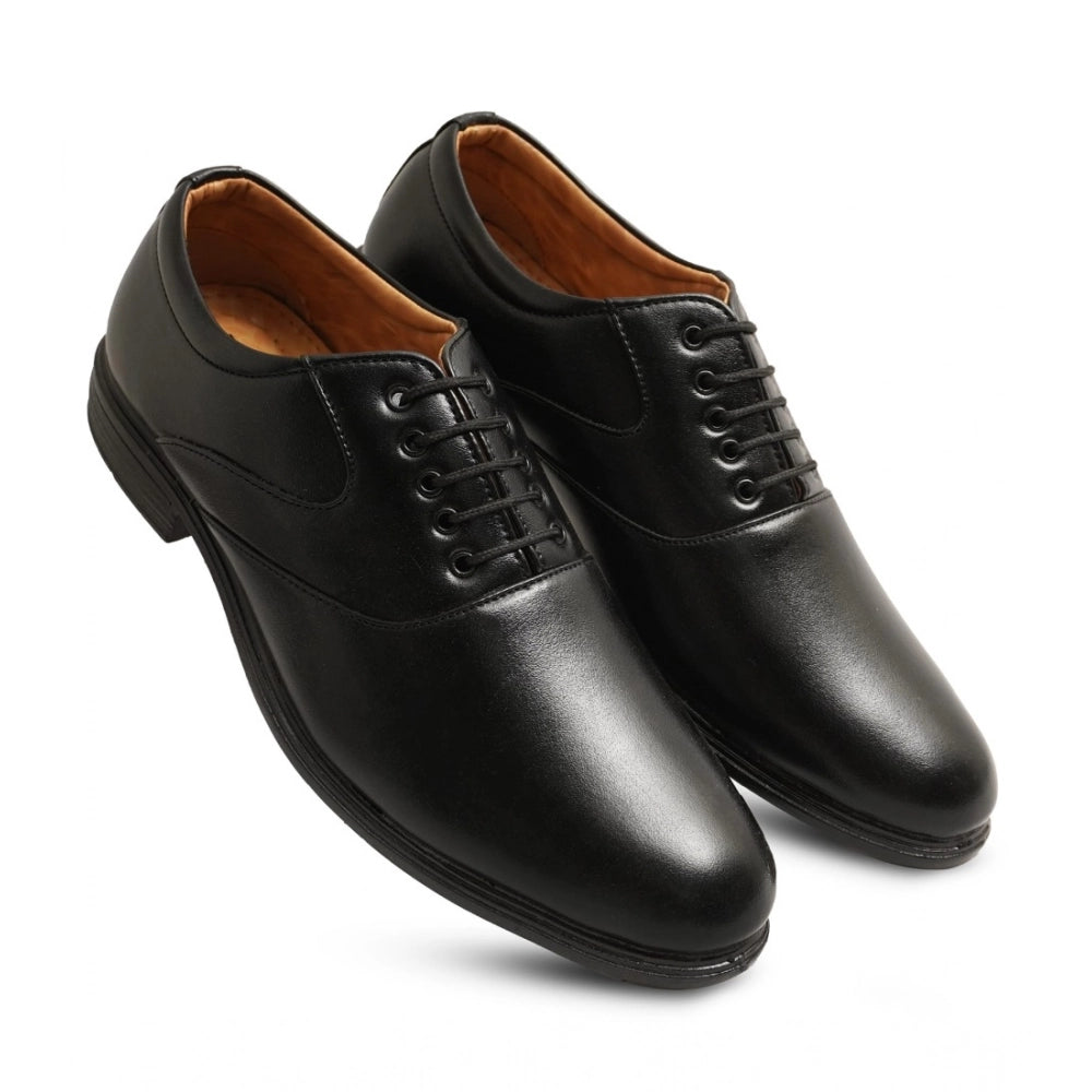 Generic Men's Casual Faux Leather Solid Lace-Up Formal Shoes (Black) Main image