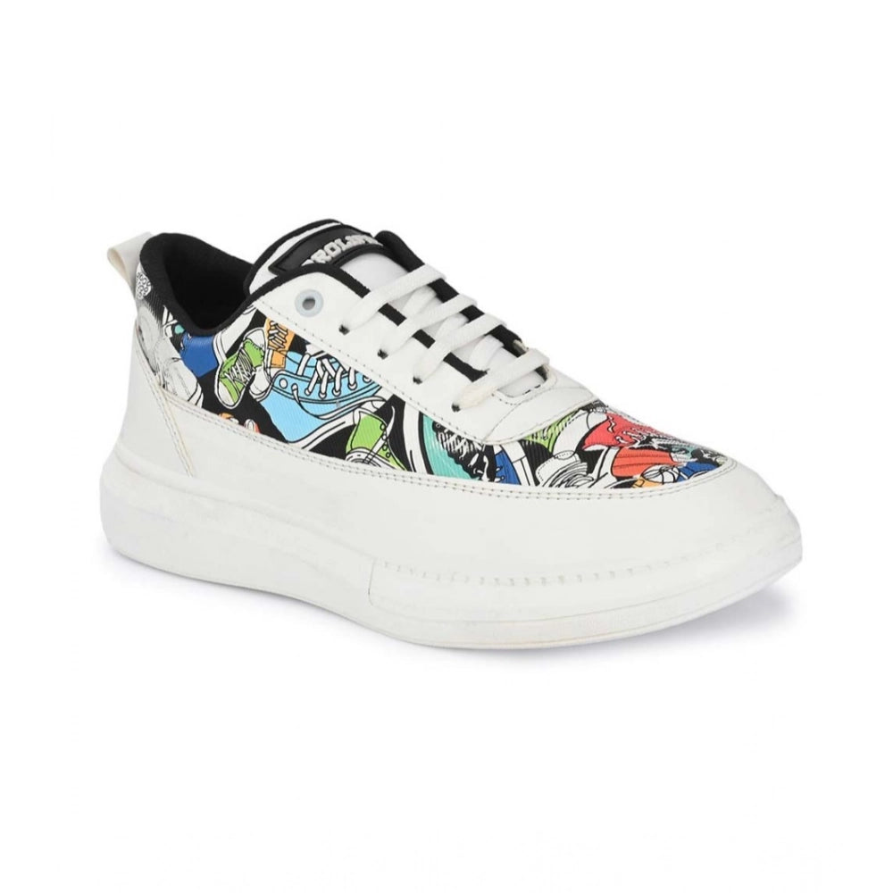 Generic Men's Casual Synthetic Printed Lace-Up Shoes (White) Main image