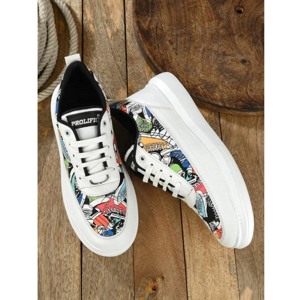 Generic Men's Casual Synthetic Printed Lace-Up Shoes (White) Secondary image