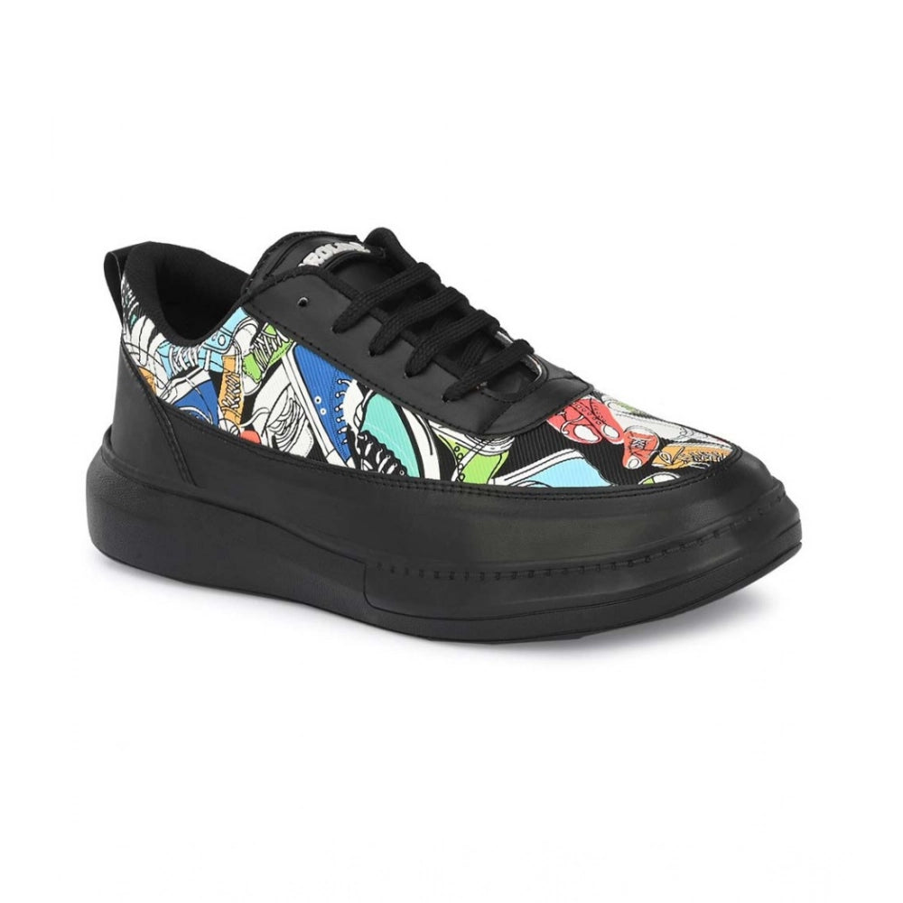 Generic Men's Casual Synthetic Printed Lace-Up Shoes (Black) Main image