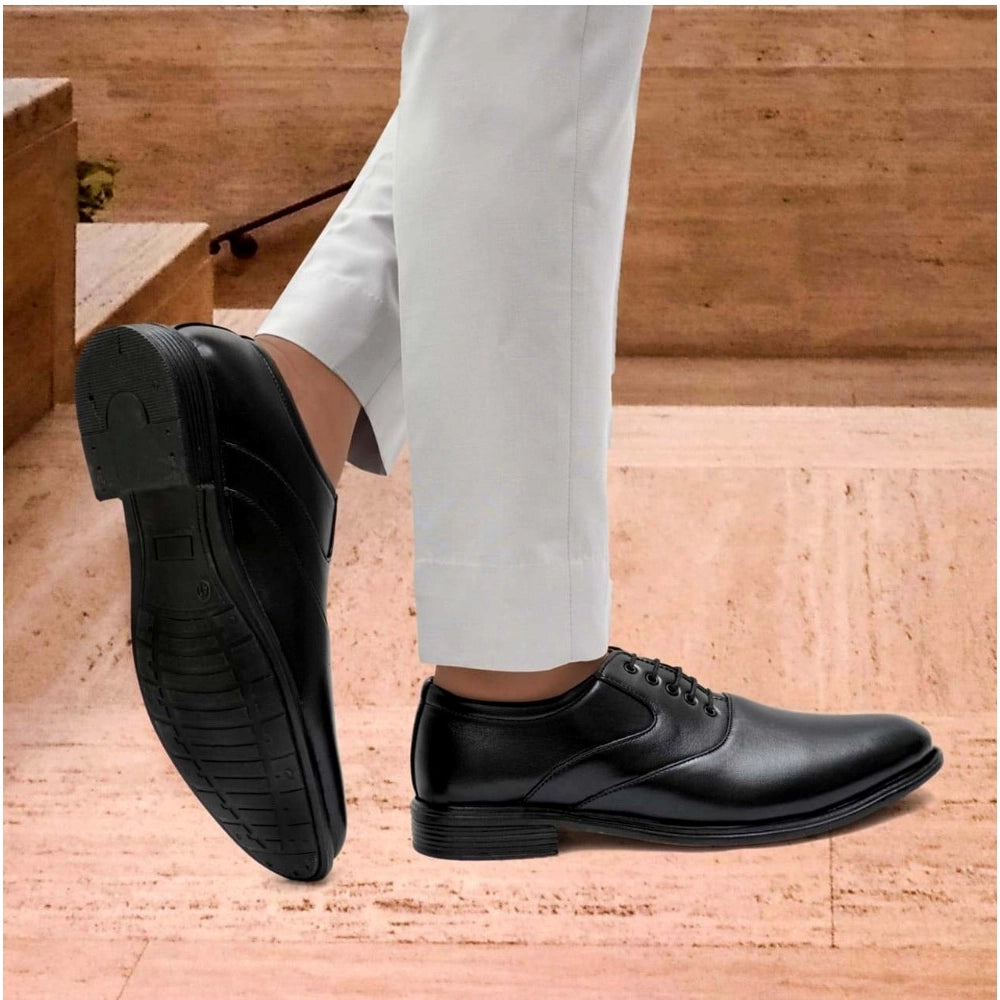 Generic Men's Casual Faux Leather Solid Lace-Up Formal Shoes (Black) Secondary image