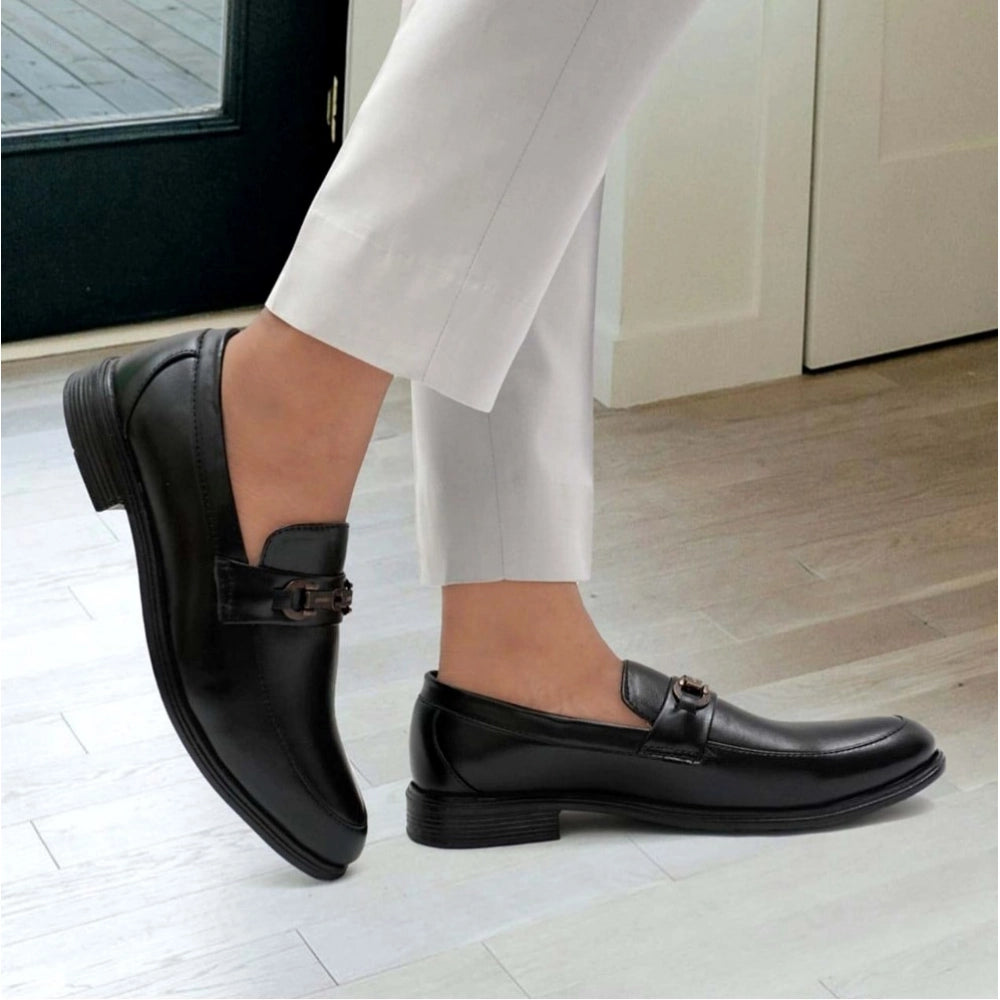 Generic Men's Casual Faux Leather Solid Slip-on Formal Shoes (Black) Secondary image
