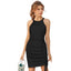 Generic Women's Knitting stretchable Solid Round Neck Sleeveless Dress (Black)