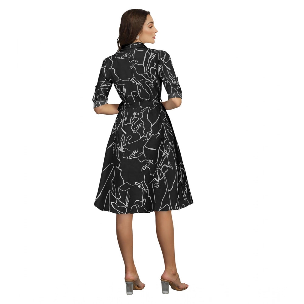 Generic Women's Ruby Cotton Printed Shirt Collar 3-4th Sleeve Dress (Black) Secondary image