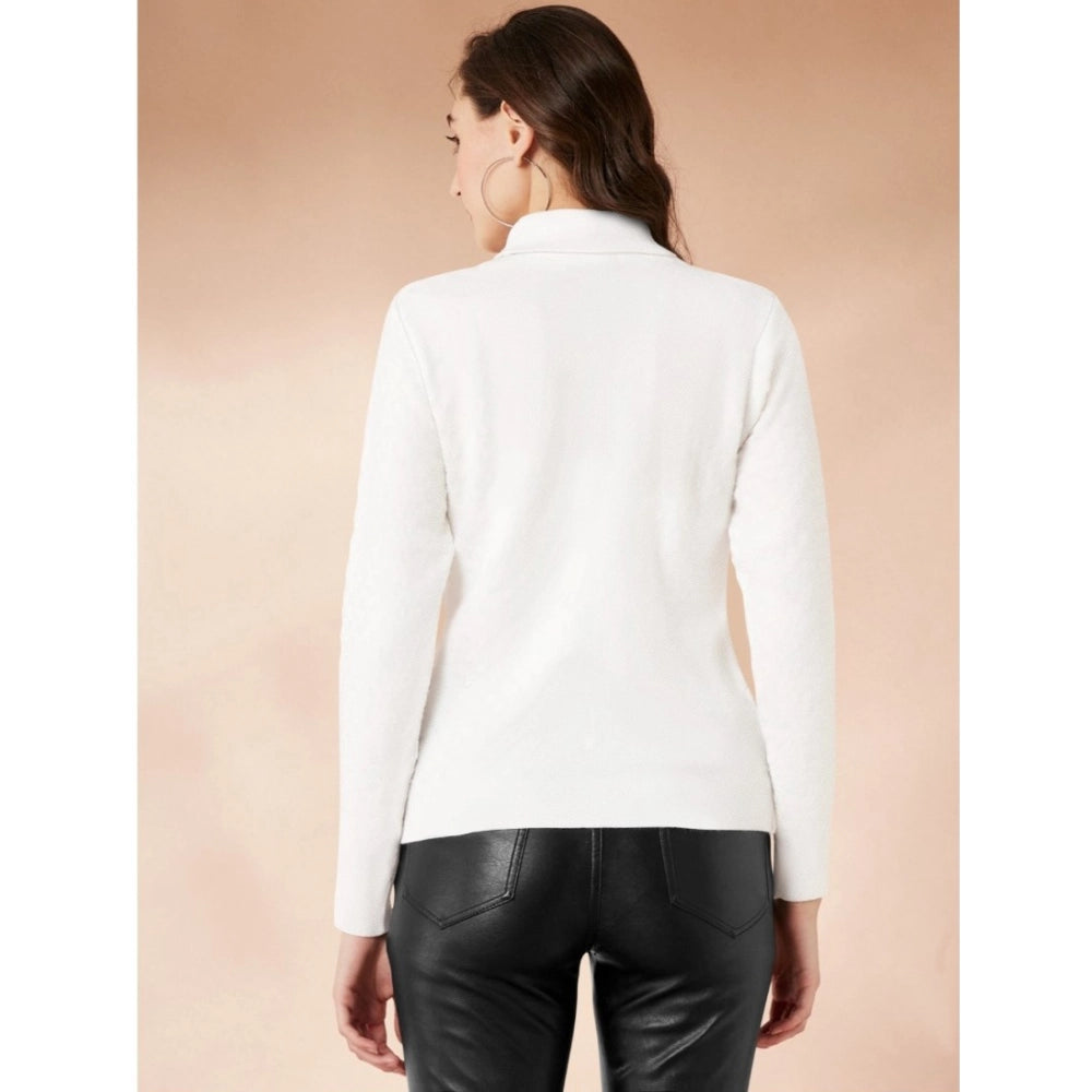 Generic Women's Polyester Solid High Neck Full Sleeve T-Shirt (White) Secondary image