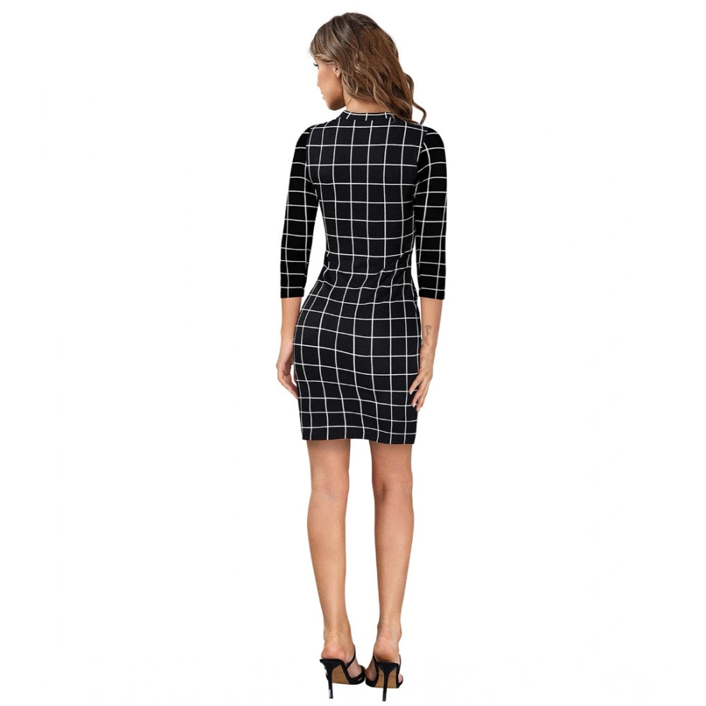 Generic Women's Polyester Solid High Neck Full Sleeve Dress (Black) Secondary image