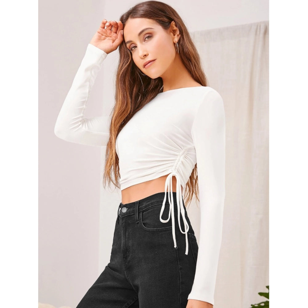 Generic Women's Polyester Solid Round Neck Full Sleeve Top (White) Main image