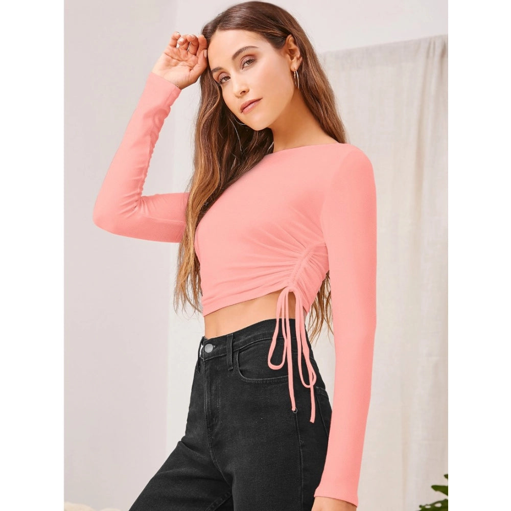Generic Women's Polyester Solid Round Neck Full Sleeve Top (Peach) Main image